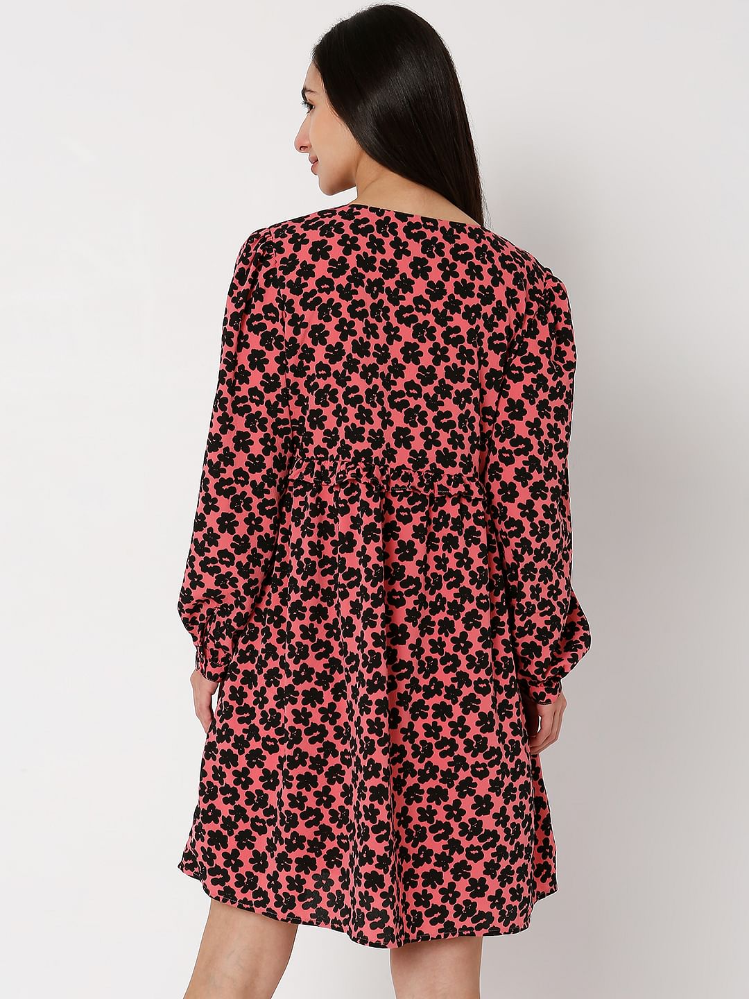 Pink Floral V-Neck Shift Dress