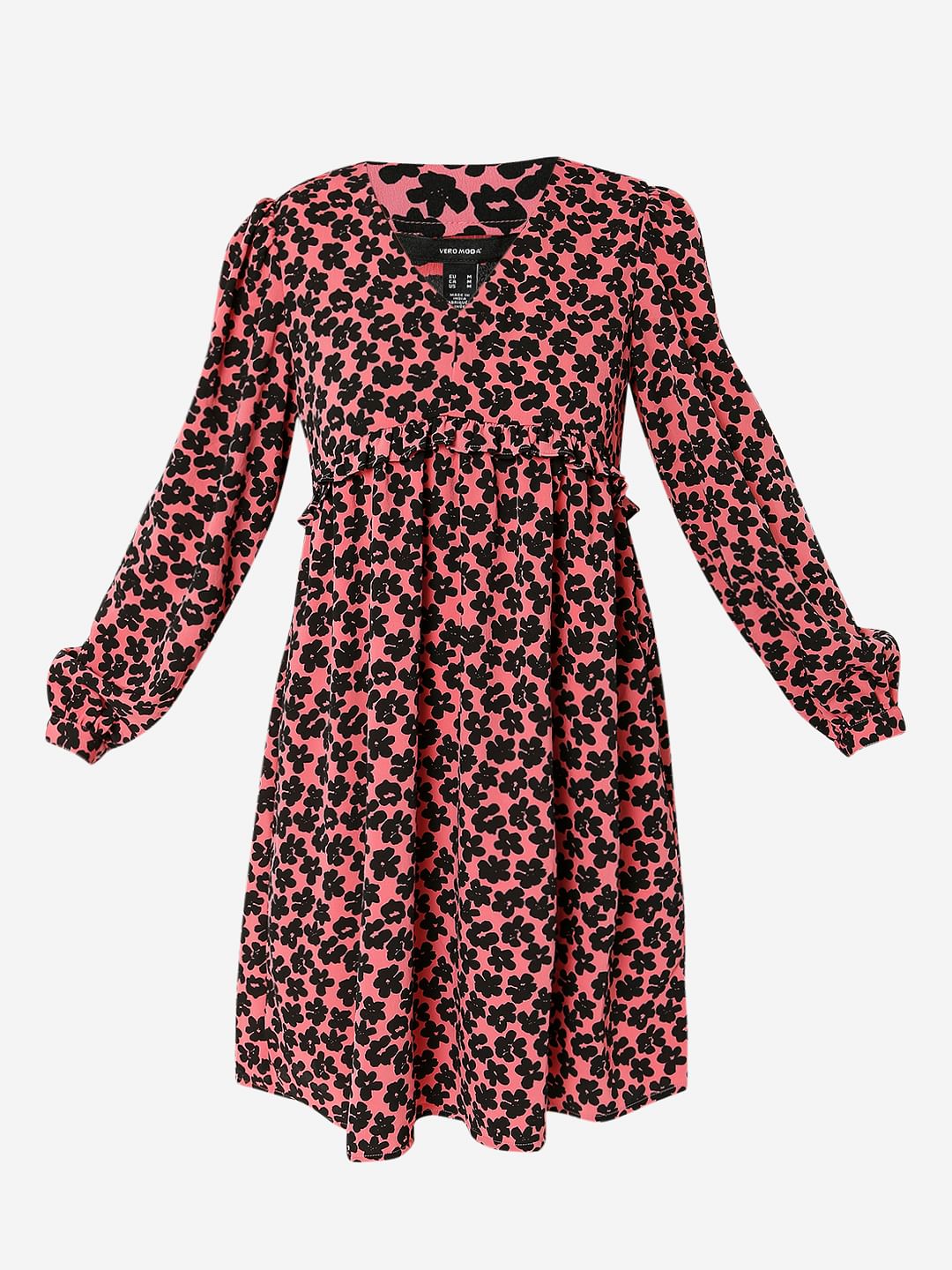 Pink Floral V-Neck Shift Dress