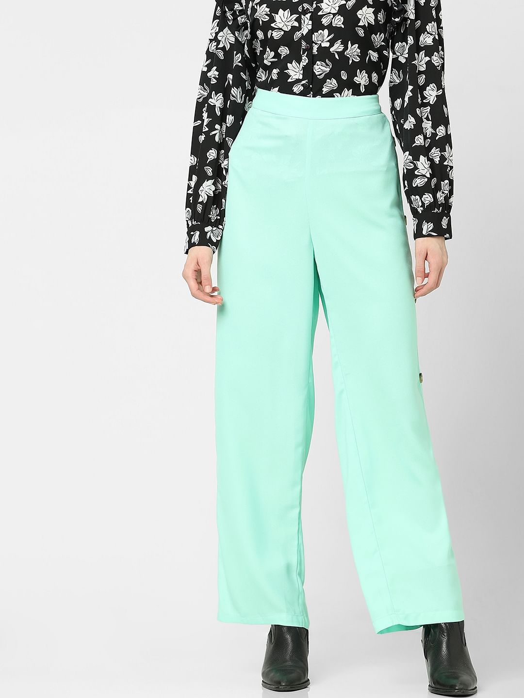 Green High Rise Flared Pants