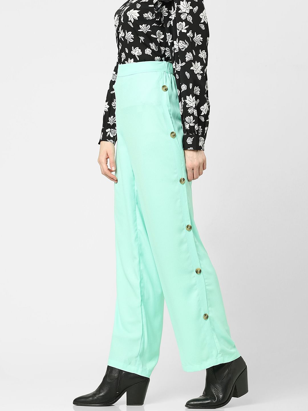 Green High Rise Flared Pants