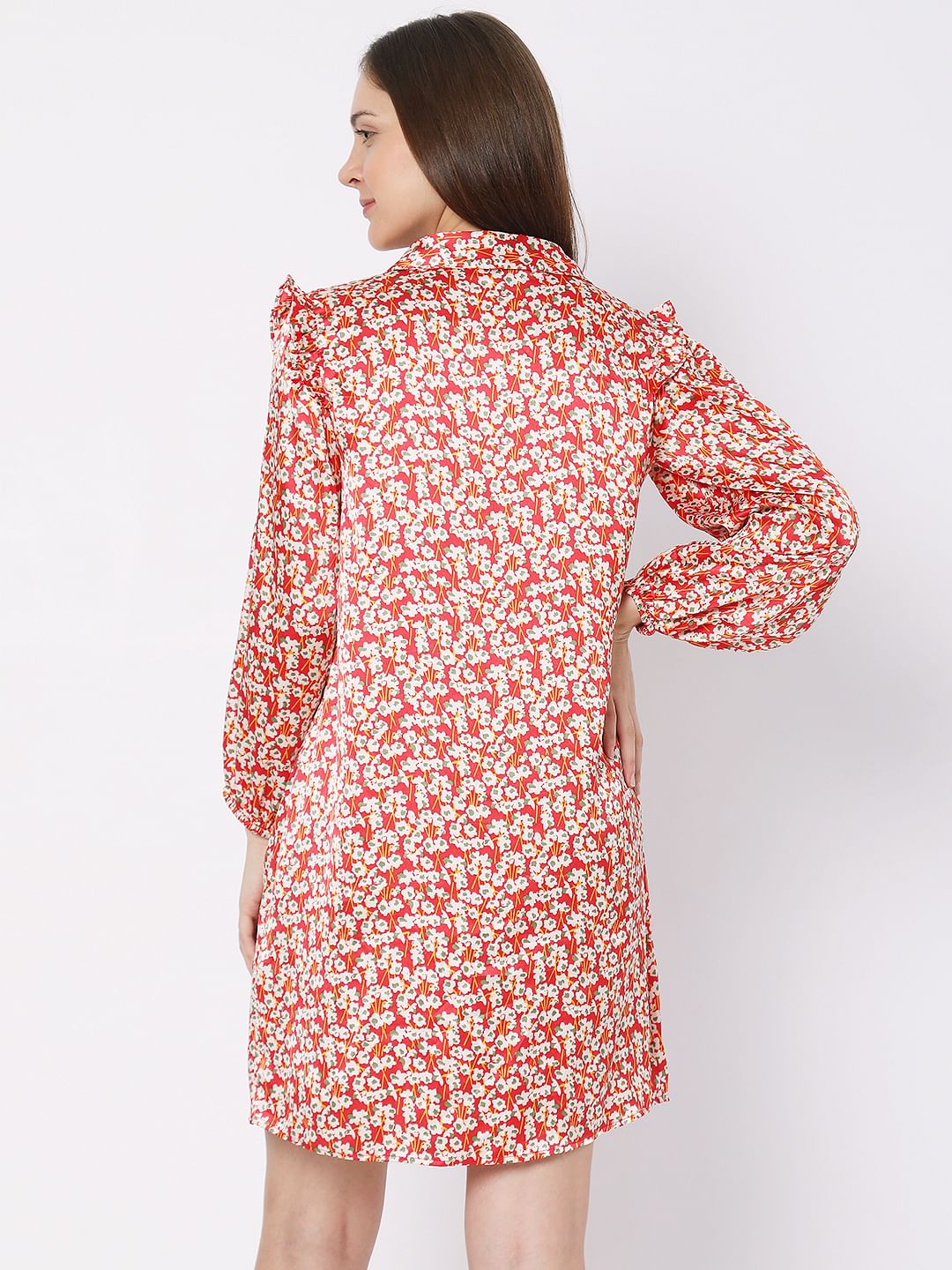 Red Floral Shirt Dress