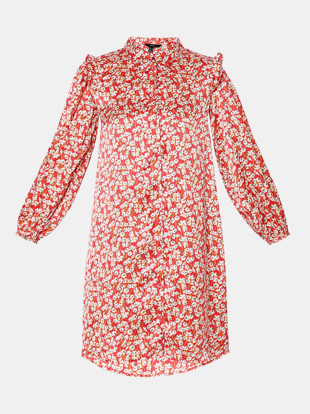 Red Floral Shirt Dress