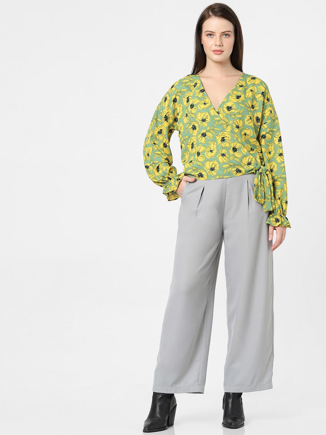 Green Floral Print Top