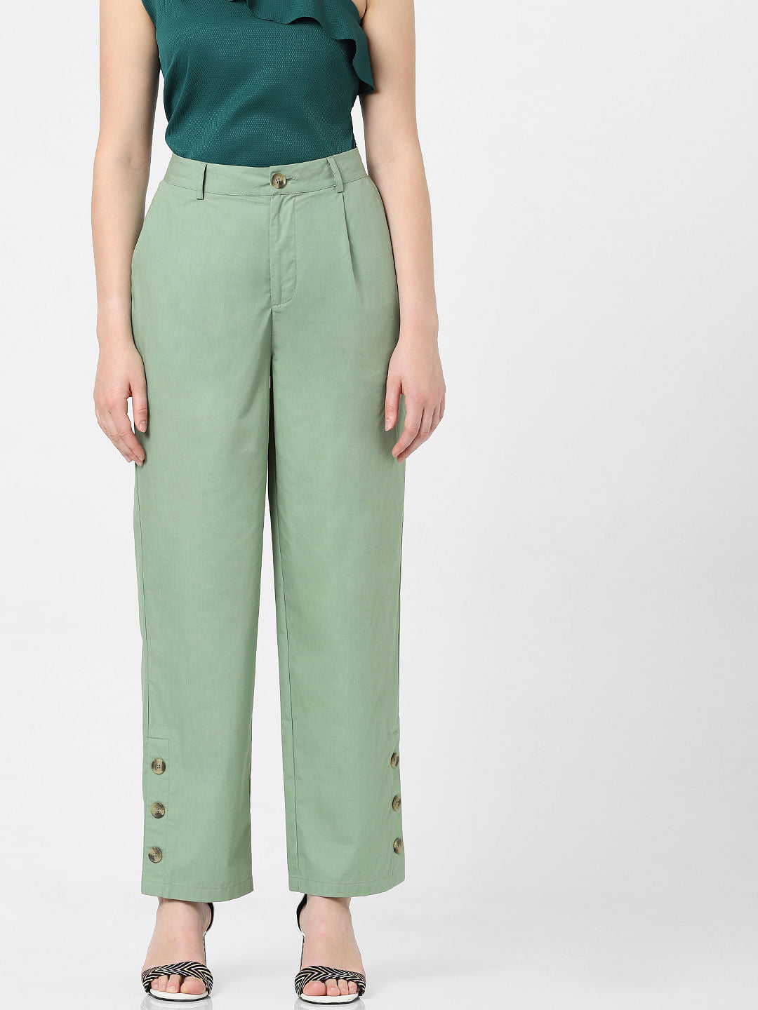 Green High Rise Straight Fit Pants