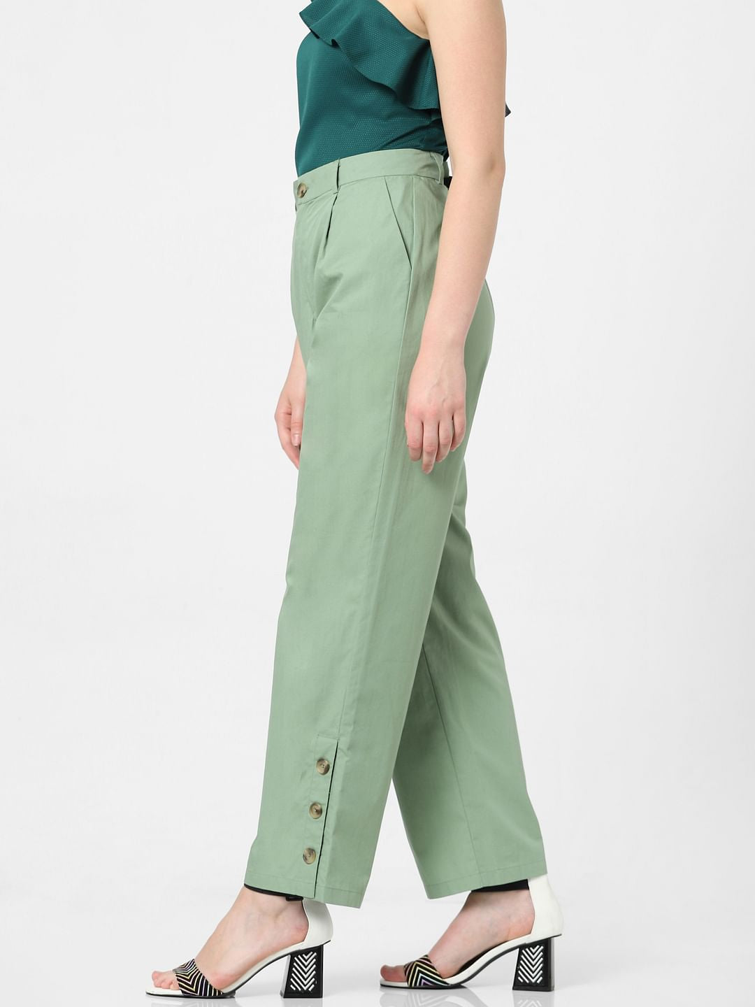Green High Rise Straight Fit Pants
