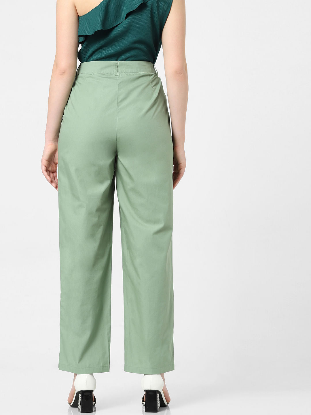 Green High Rise Straight Fit Pants