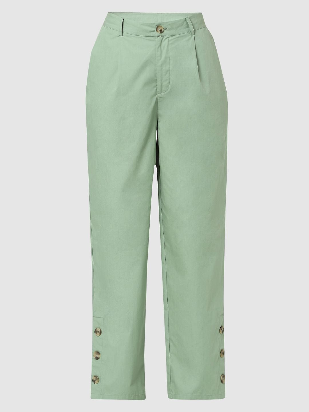 Green High Rise Straight Fit Pants