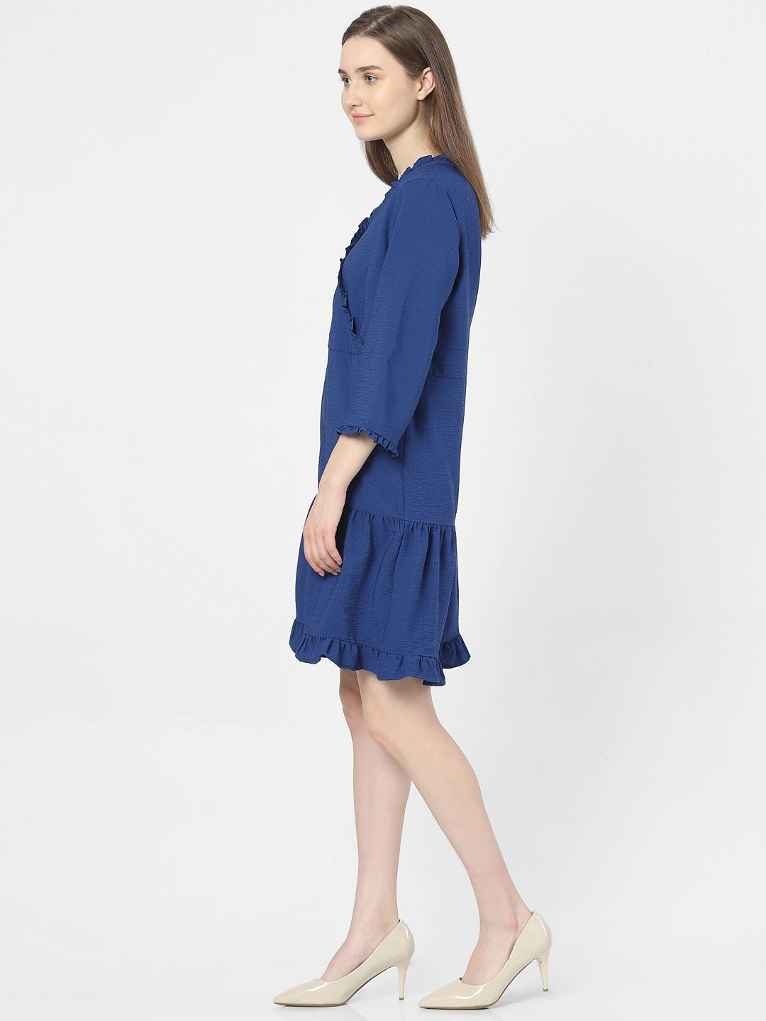 Blue Frill Detail Mini Dress