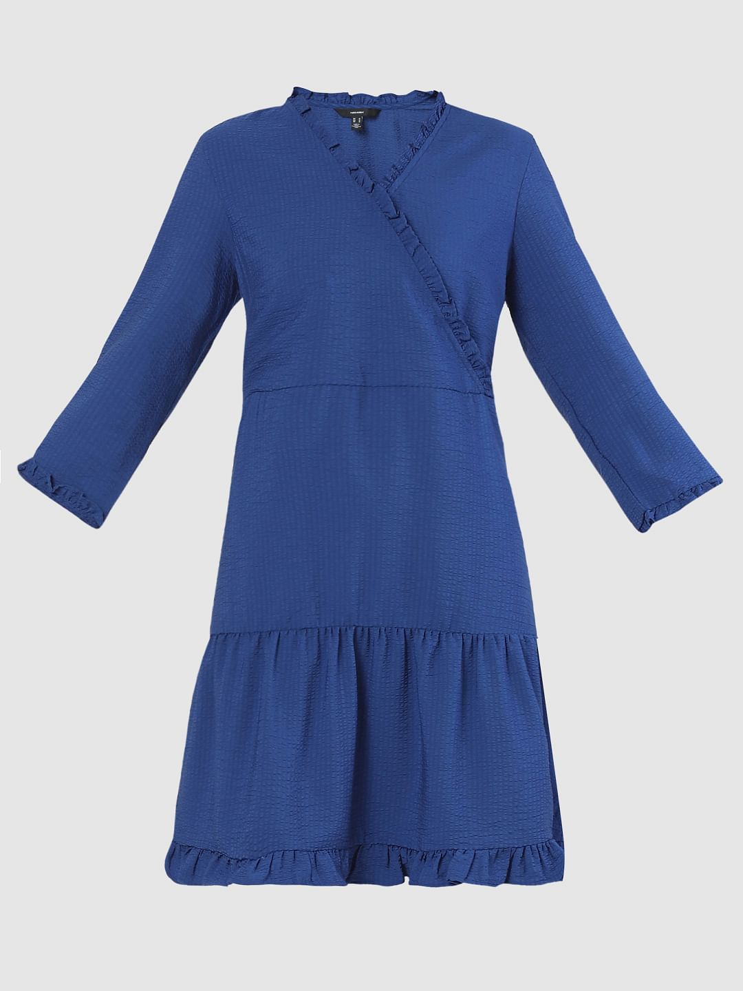 Blue Frill Detail Mini Dress