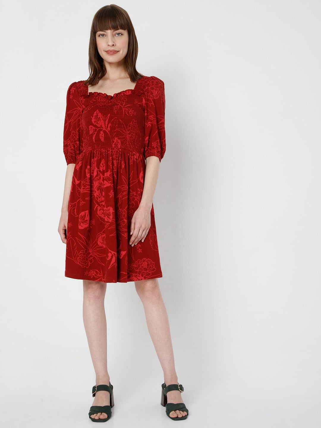 Red Floral Fit & Flare Dress