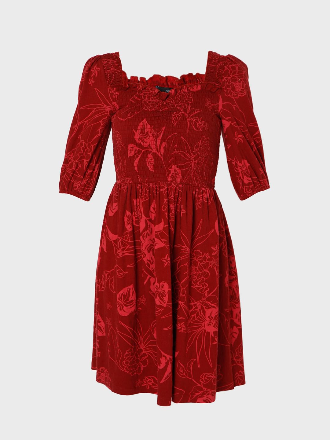 Red Floral Fit & Flare Dress