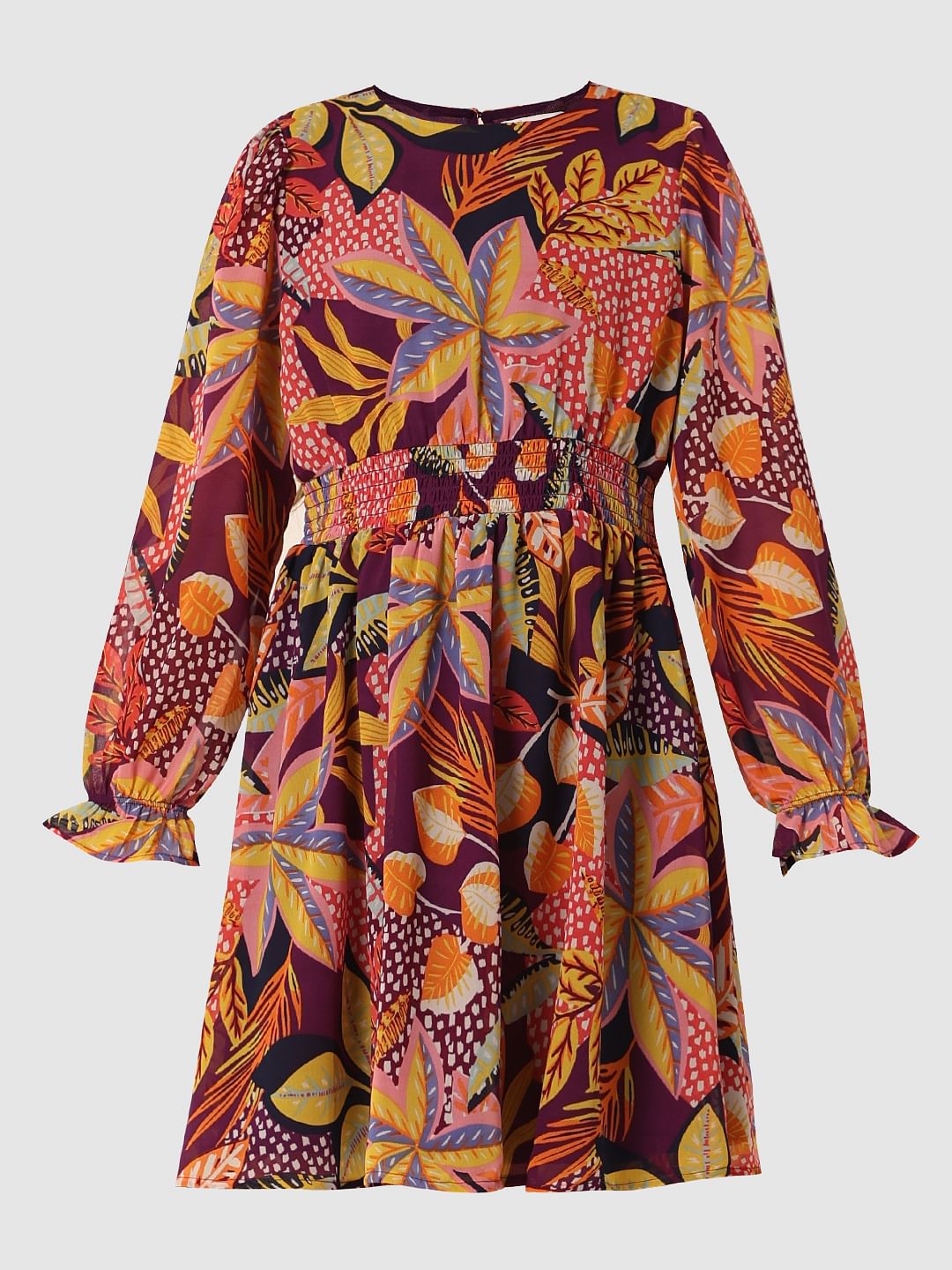 Brown Printed Fit & Flare Dress