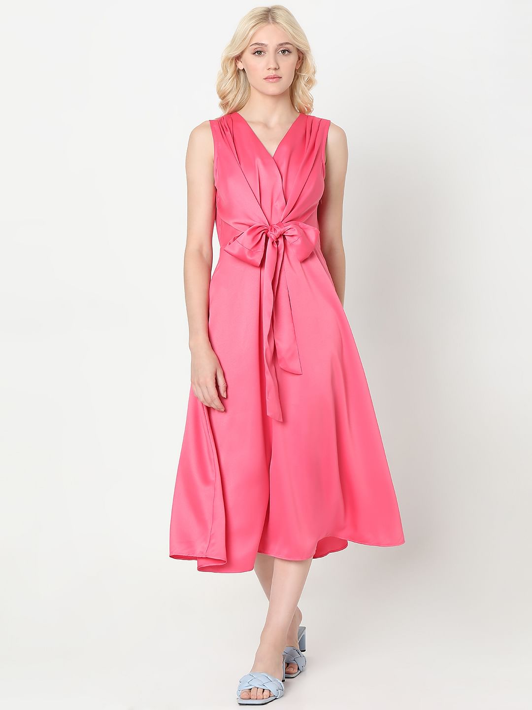 Pink Satin Midi Dress