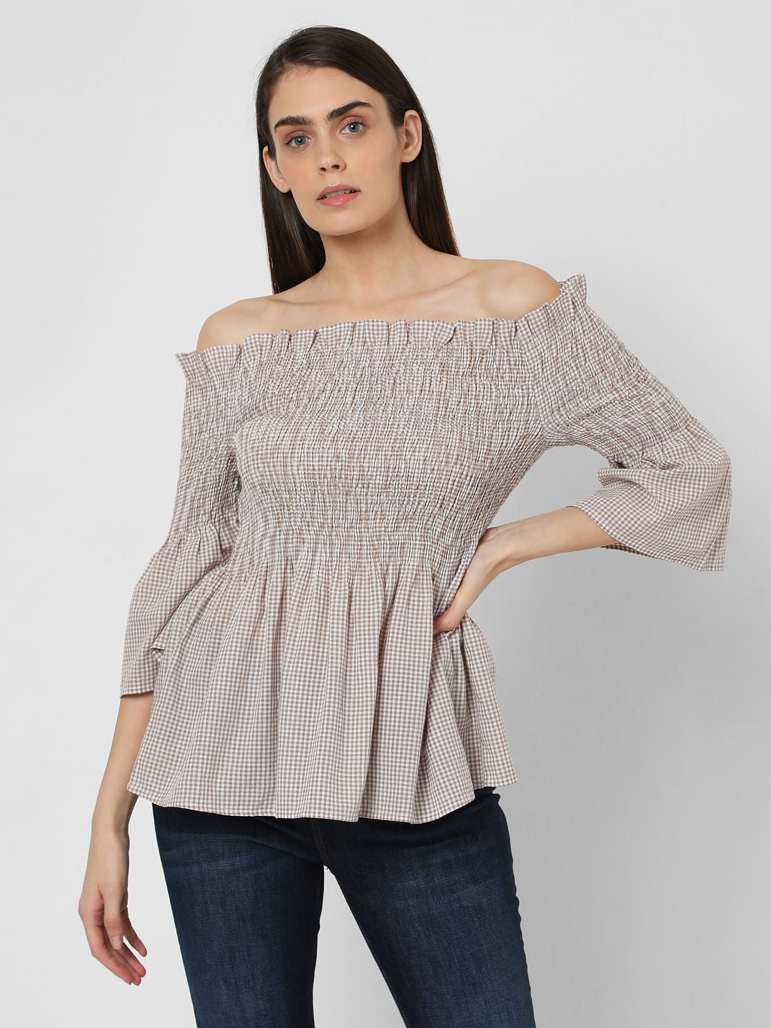 Beige Off-Shoulder Top