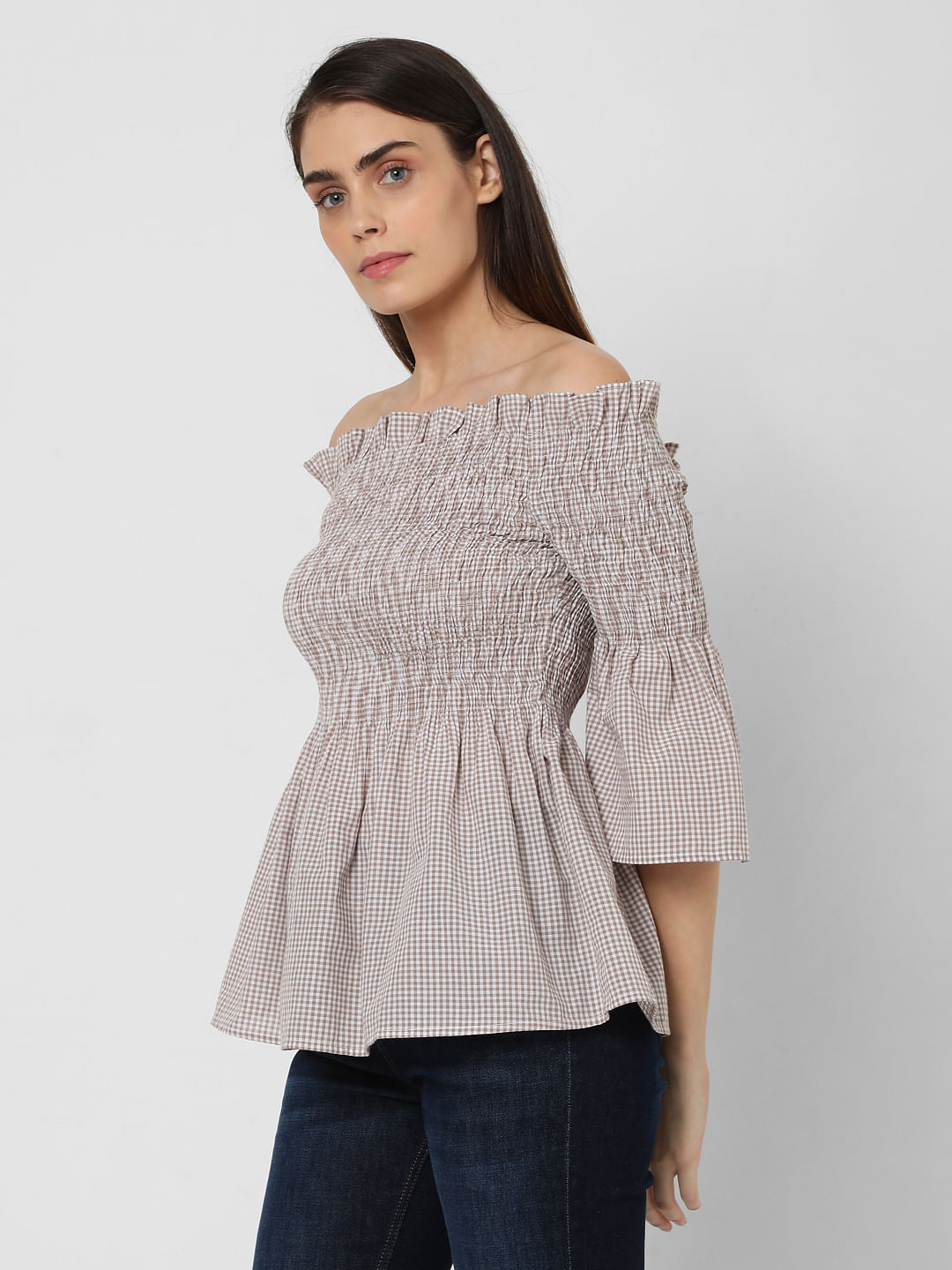Beige Off-Shoulder Top