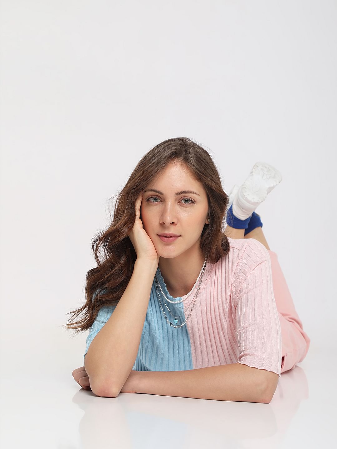 Pink Colourblocked Sweater