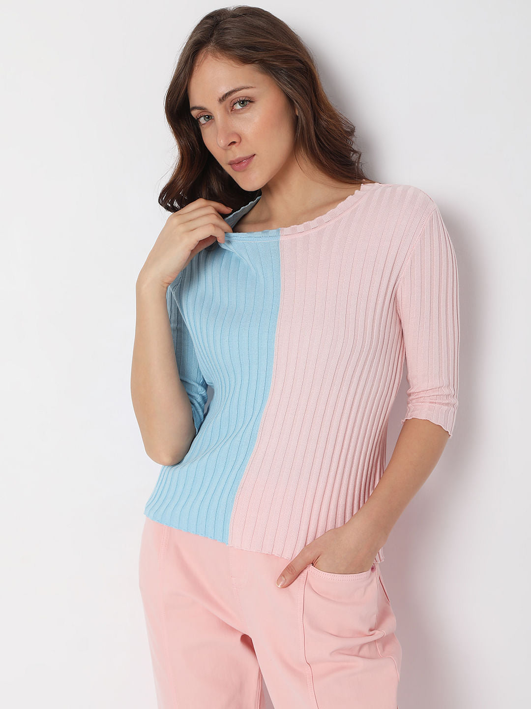 Pink Colourblocked Sweater