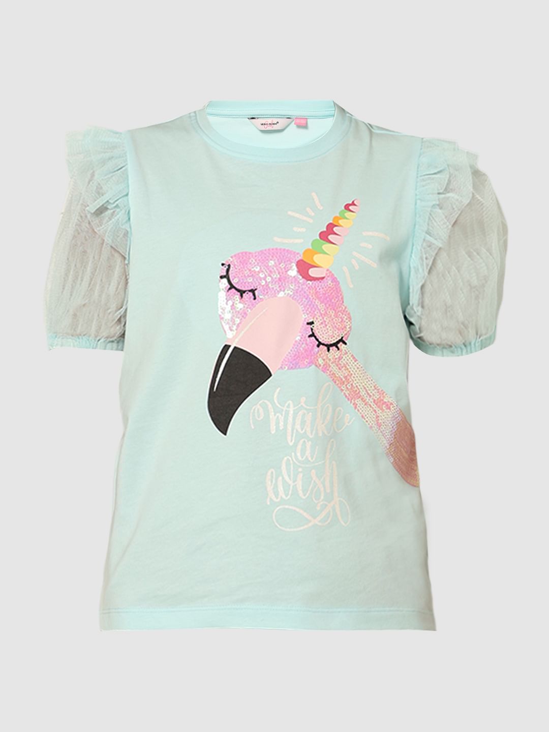 Girls Blue Sequin Graphic T-Shirt