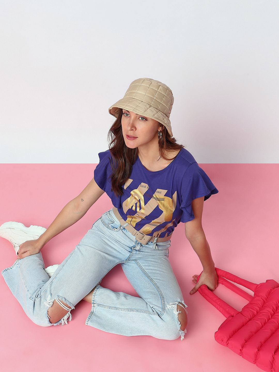 Navy Blue Foil Print T-Shirt