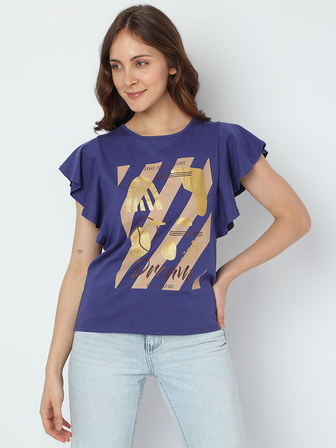 Navy Blue Foil Print T-Shirt