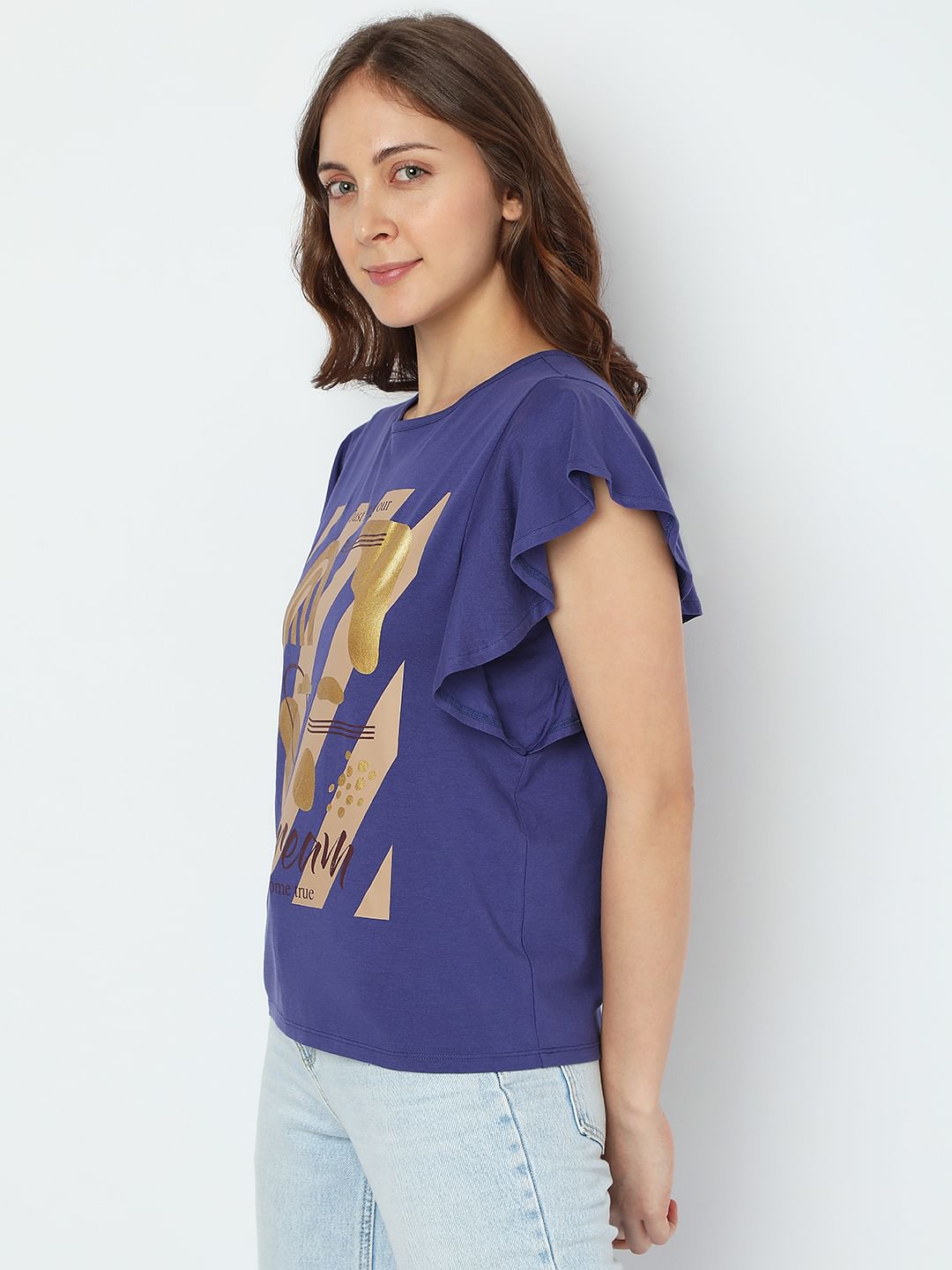 Navy Blue Foil Print T-Shirt