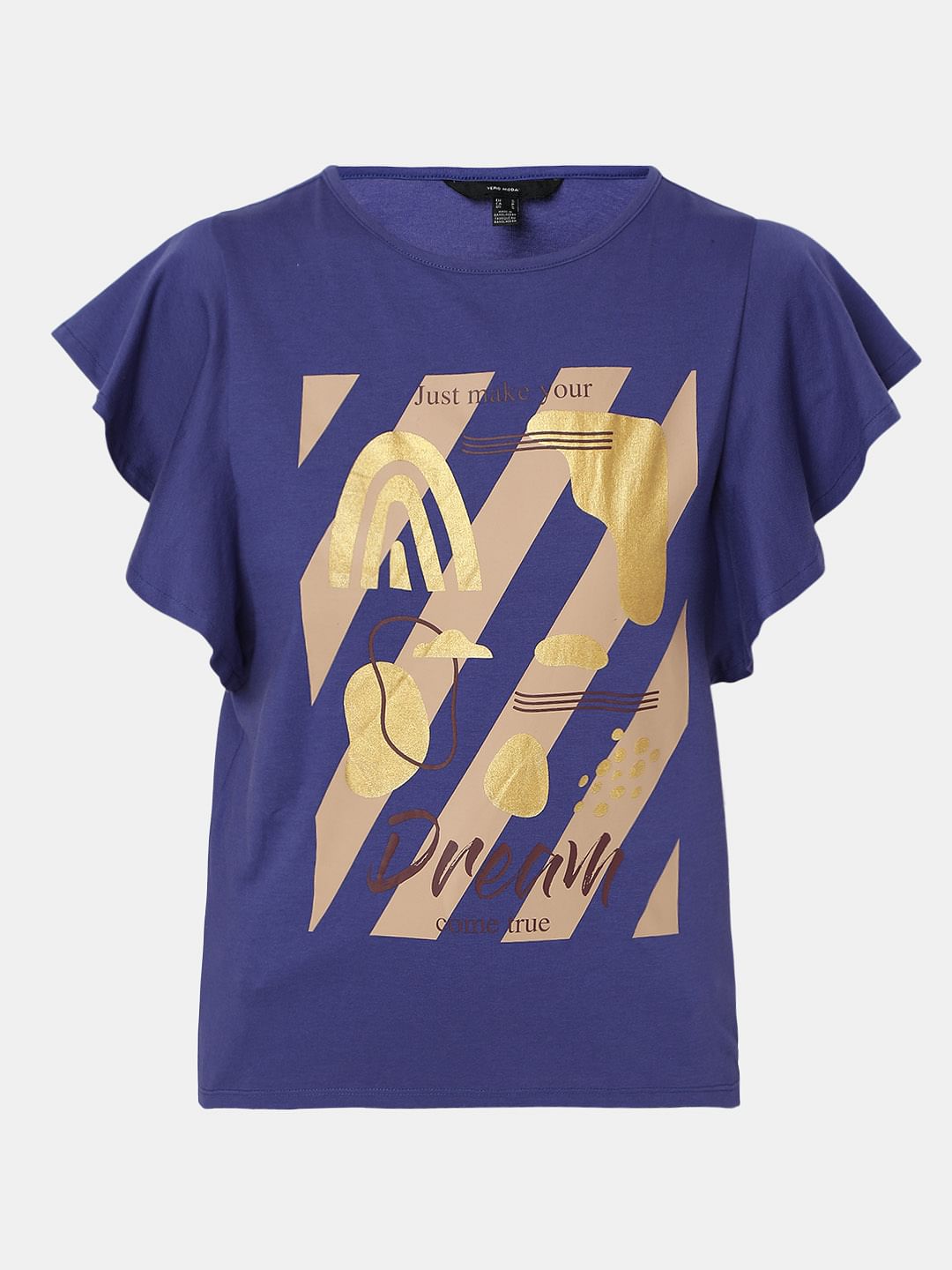 Navy Blue Foil Print T-Shirt