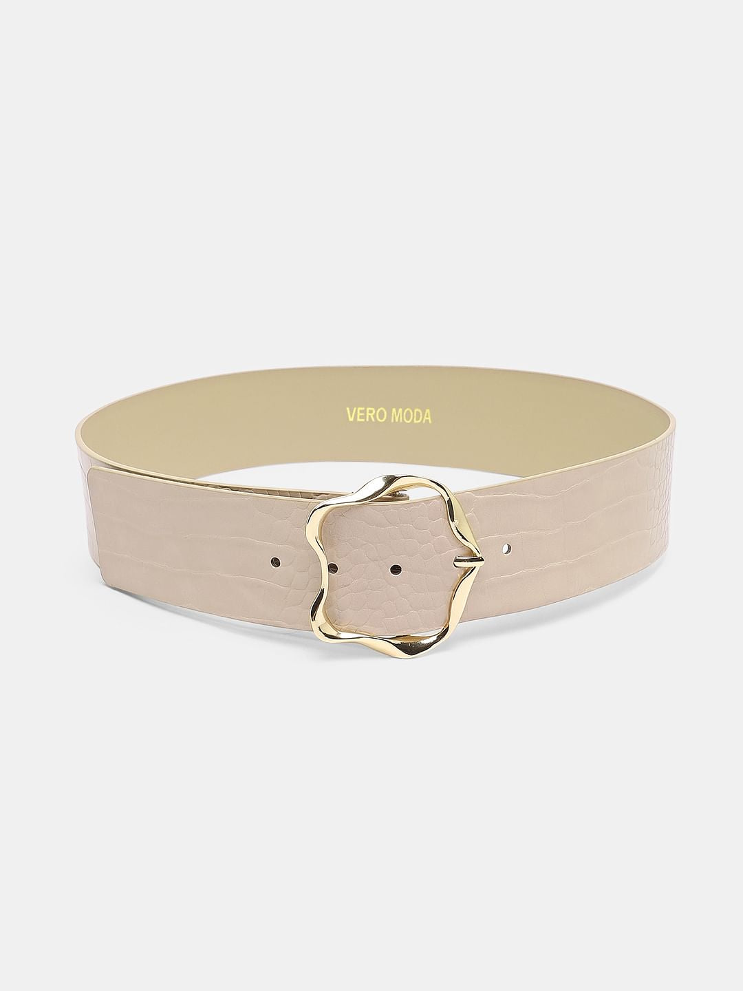 Beige Croc Embossed Belt