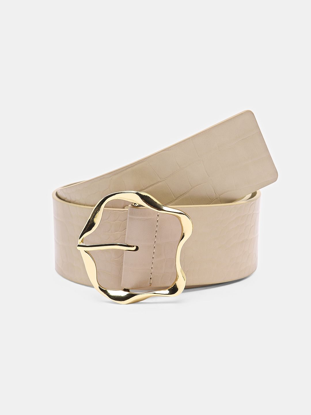 Beige Croc Embossed Belt