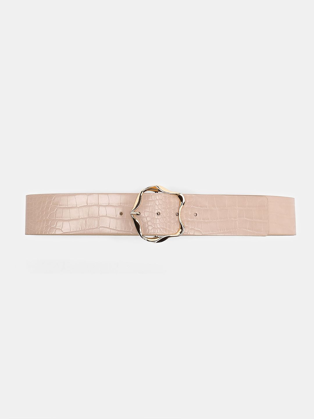 Beige Croc Embossed Belt