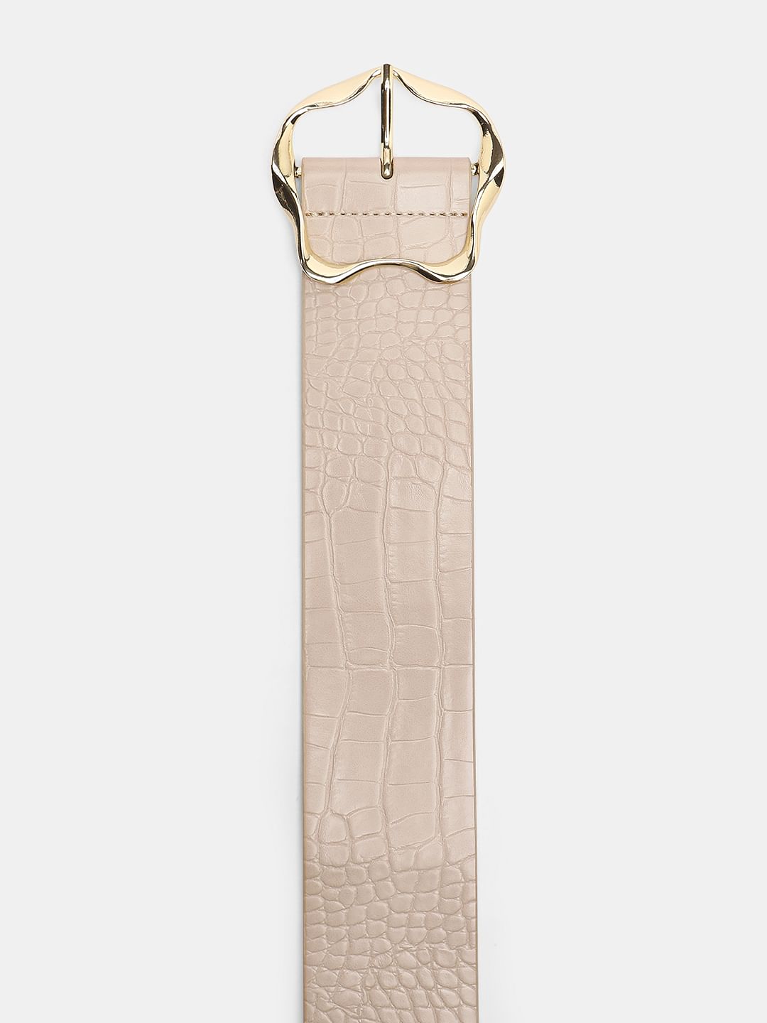 Beige Croc Embossed Belt
