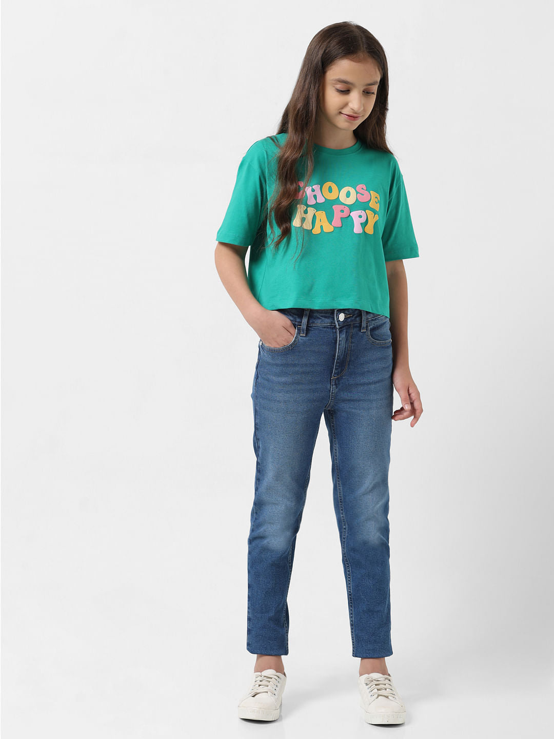 Girl Green Typographic Print T-Shirt