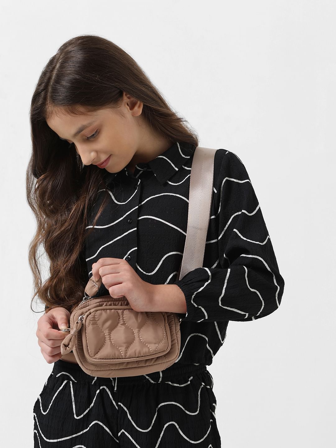 Girl Black Printed Co-Ord Set Shirt