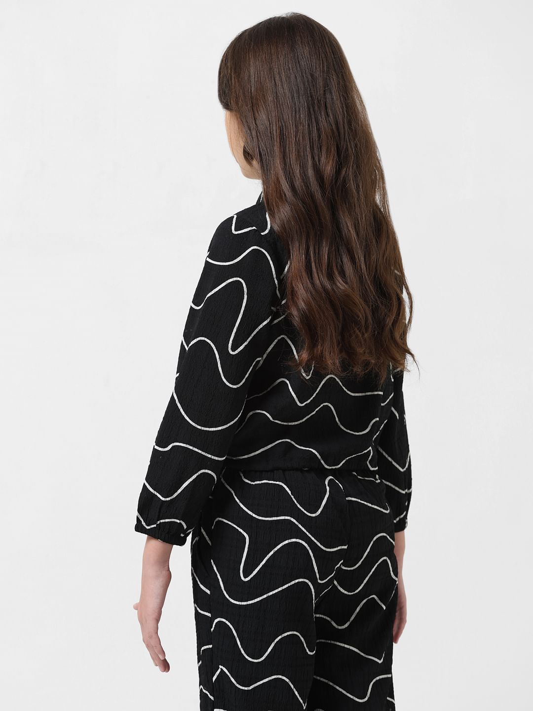 Girl Black Printed Co-Ord Set Shirt