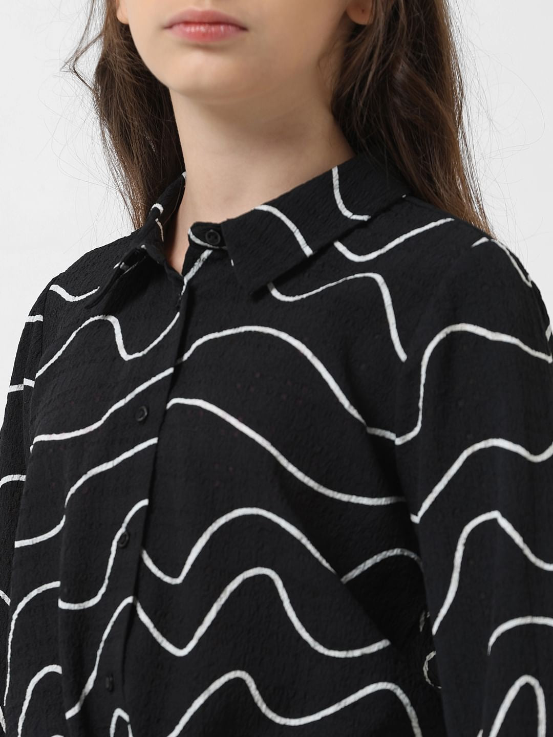 Girl Black Printed Co-Ord Set Shirt