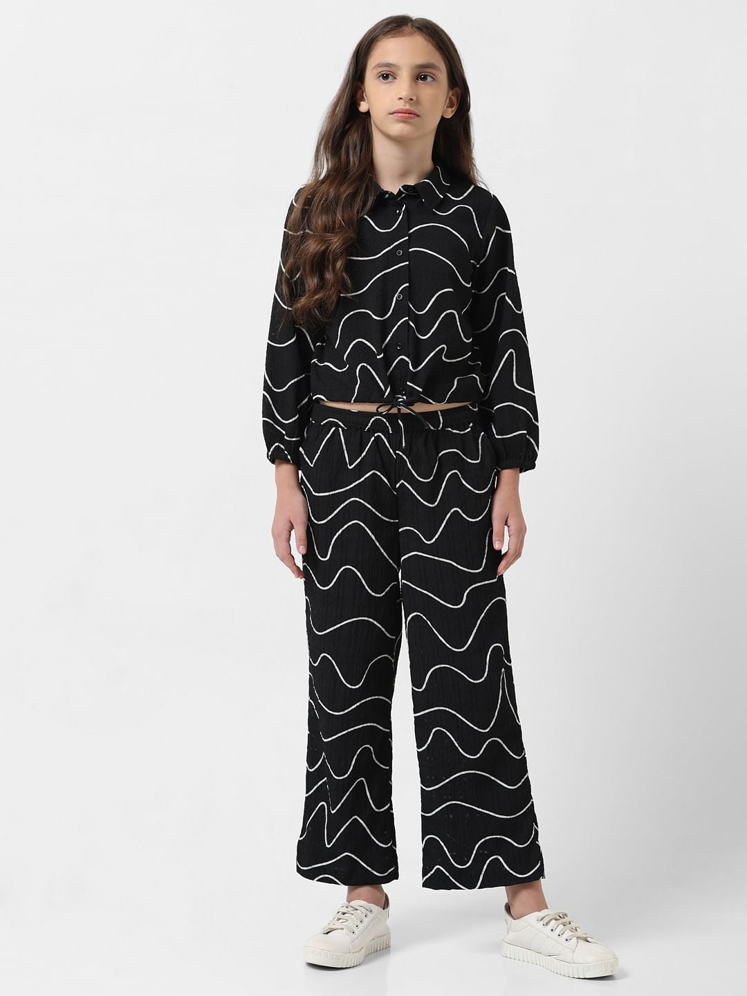 Girl Black Printed Co-Ord Set Shirt