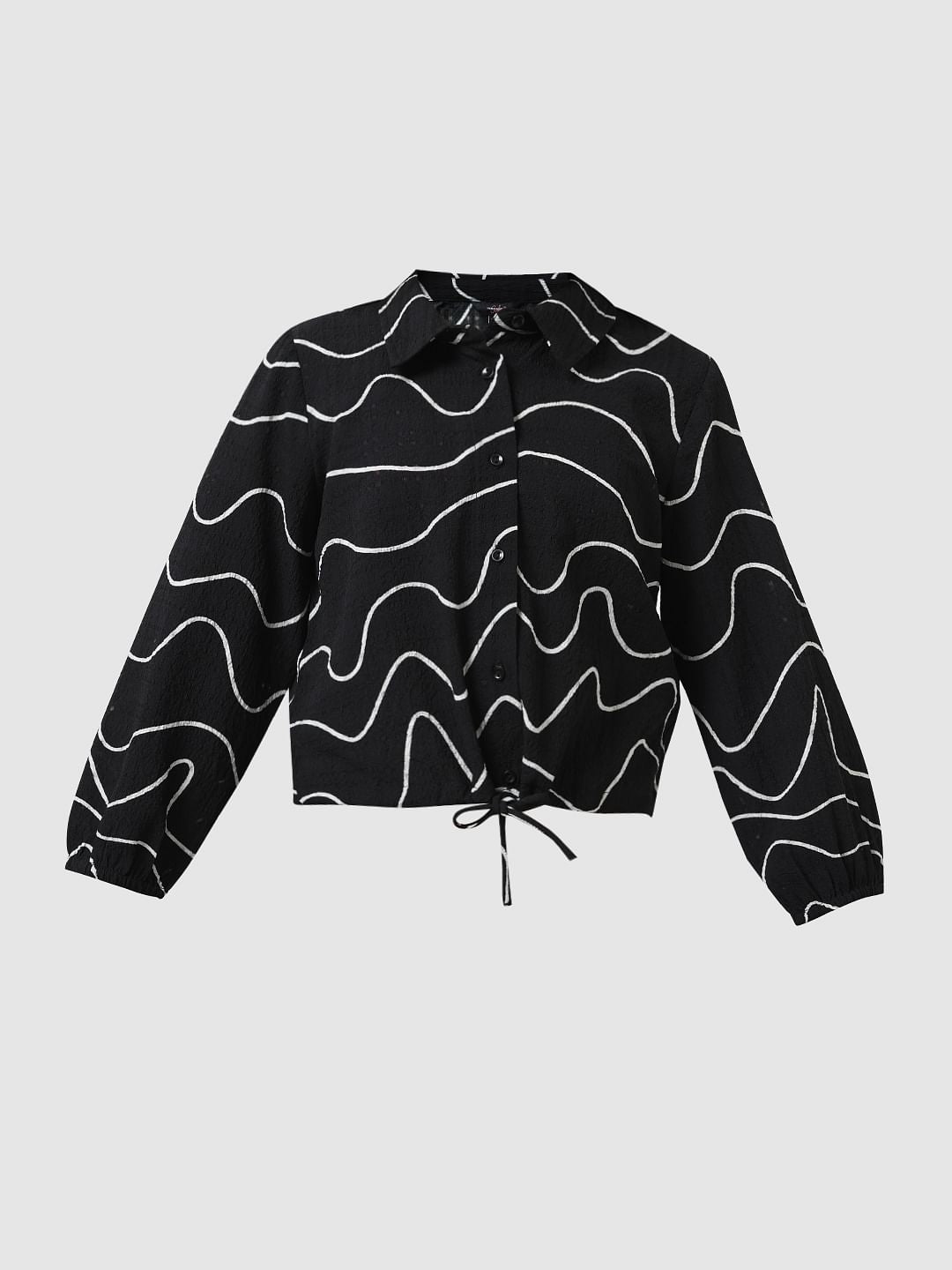 Girl Black Printed Co-Ord Set Shirt