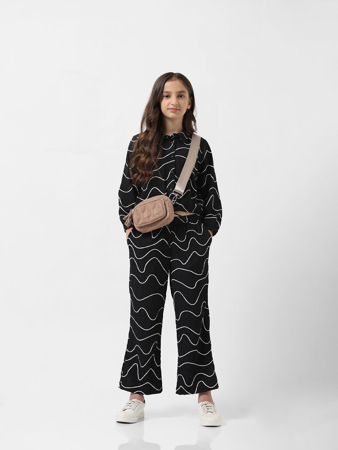 Girl Black Printed Co-Ord Set Pants