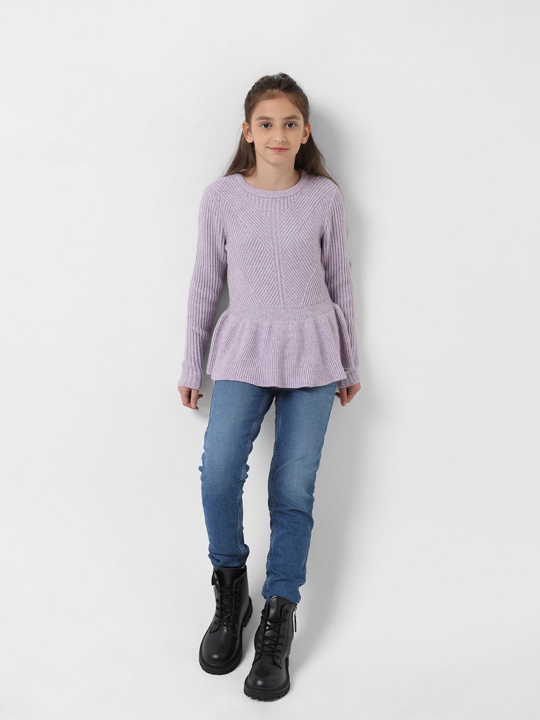 Girl Purple Ribbed Peplum Pullover
