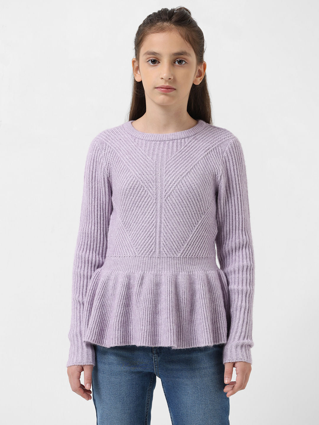 Girl Purple Ribbed Peplum Pullover