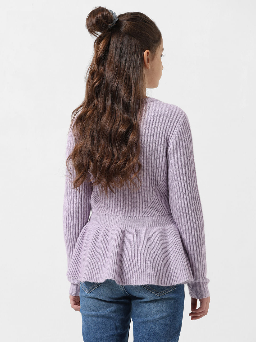 Girl Purple Ribbed Peplum Pullover