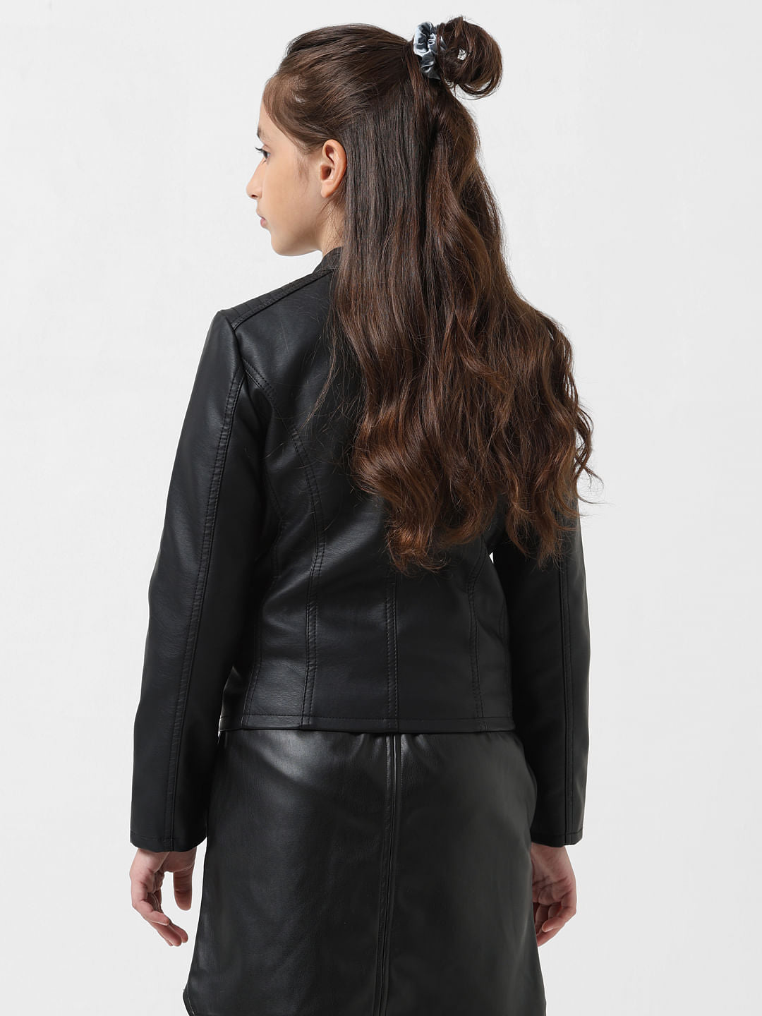 Girl Black Faux Leather Biker Jacket