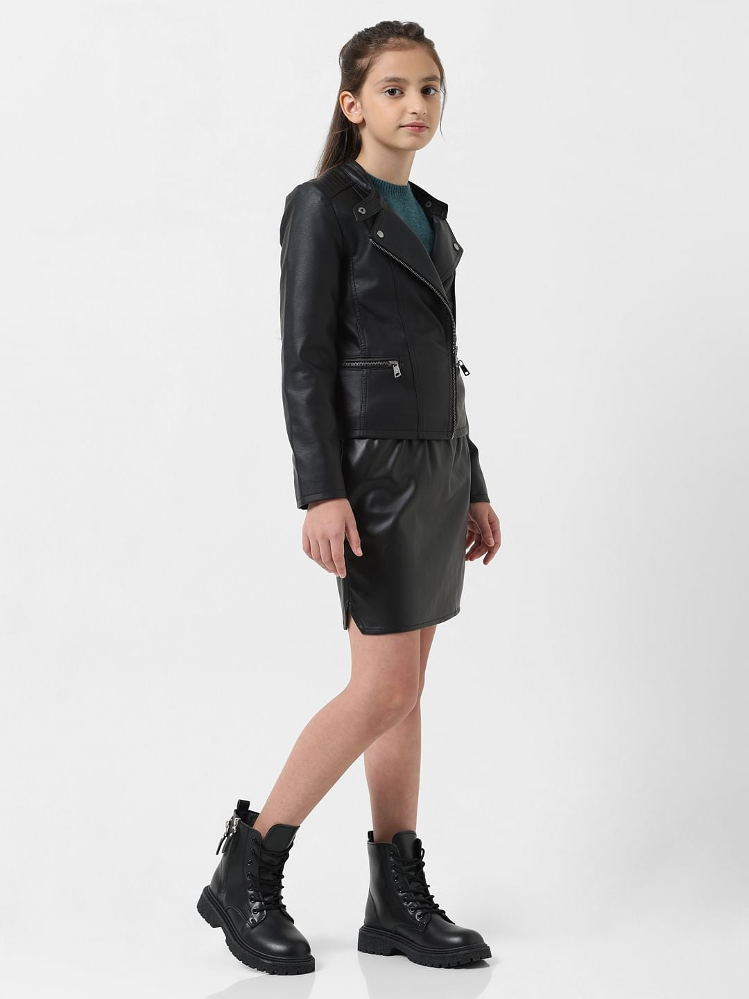 Girl Black Faux Leather Biker Jacket