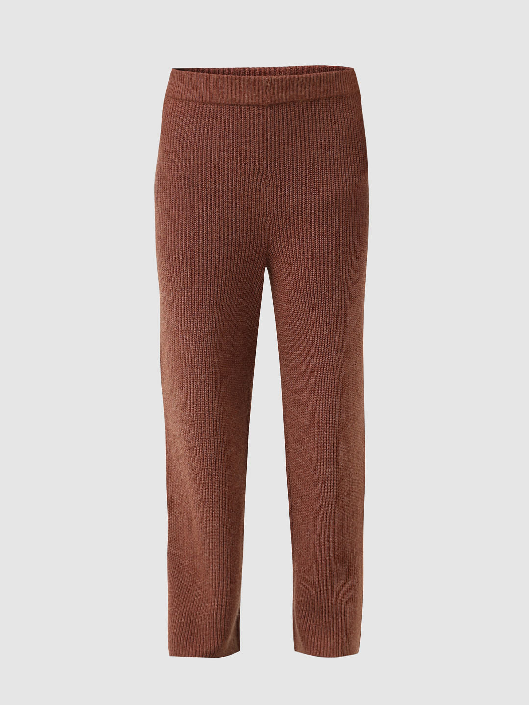Girl Brown Mid Rise Ribbed Flared Pants
