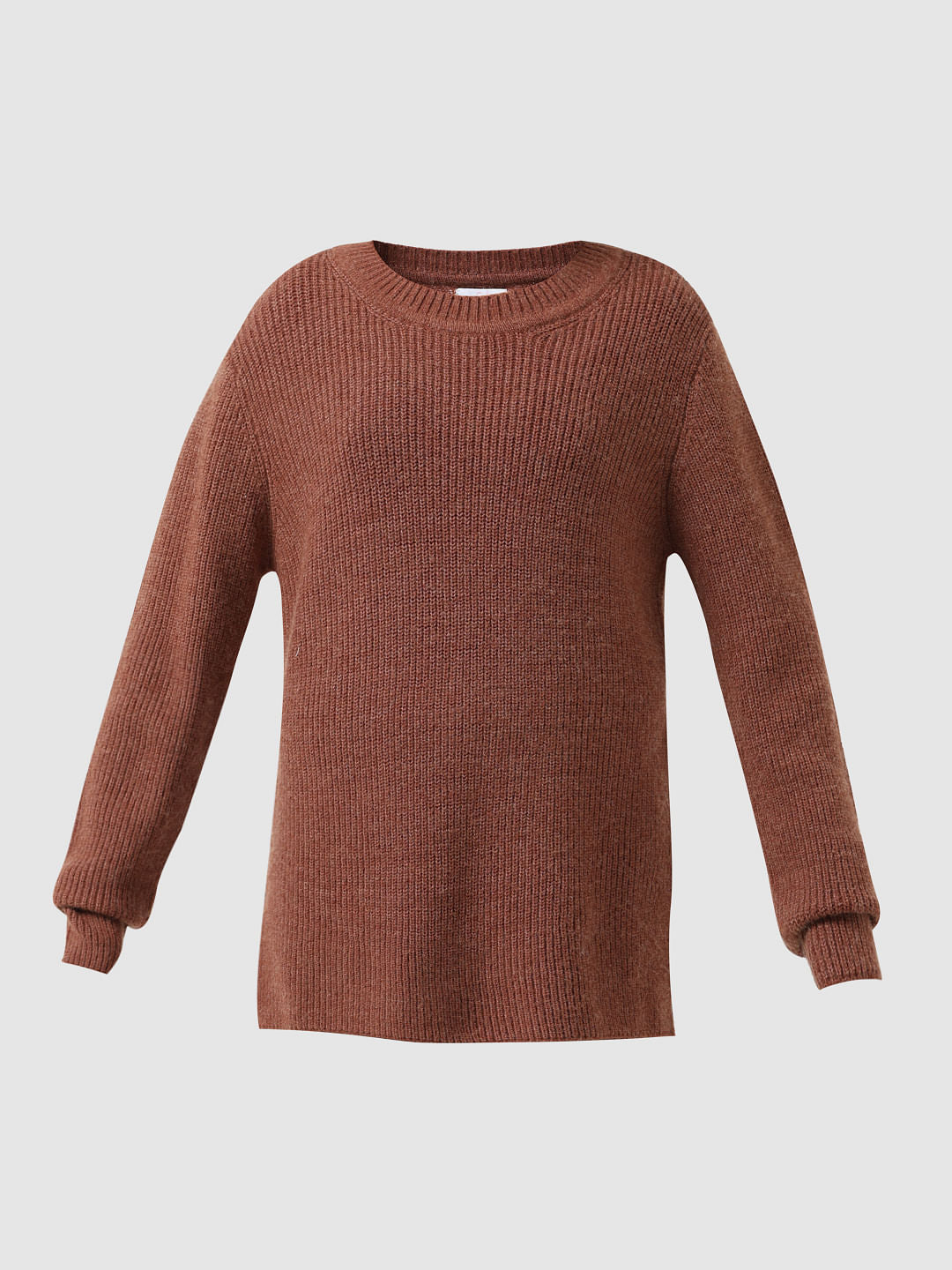 Girl Brown Ribbed Loose Fit Pullover