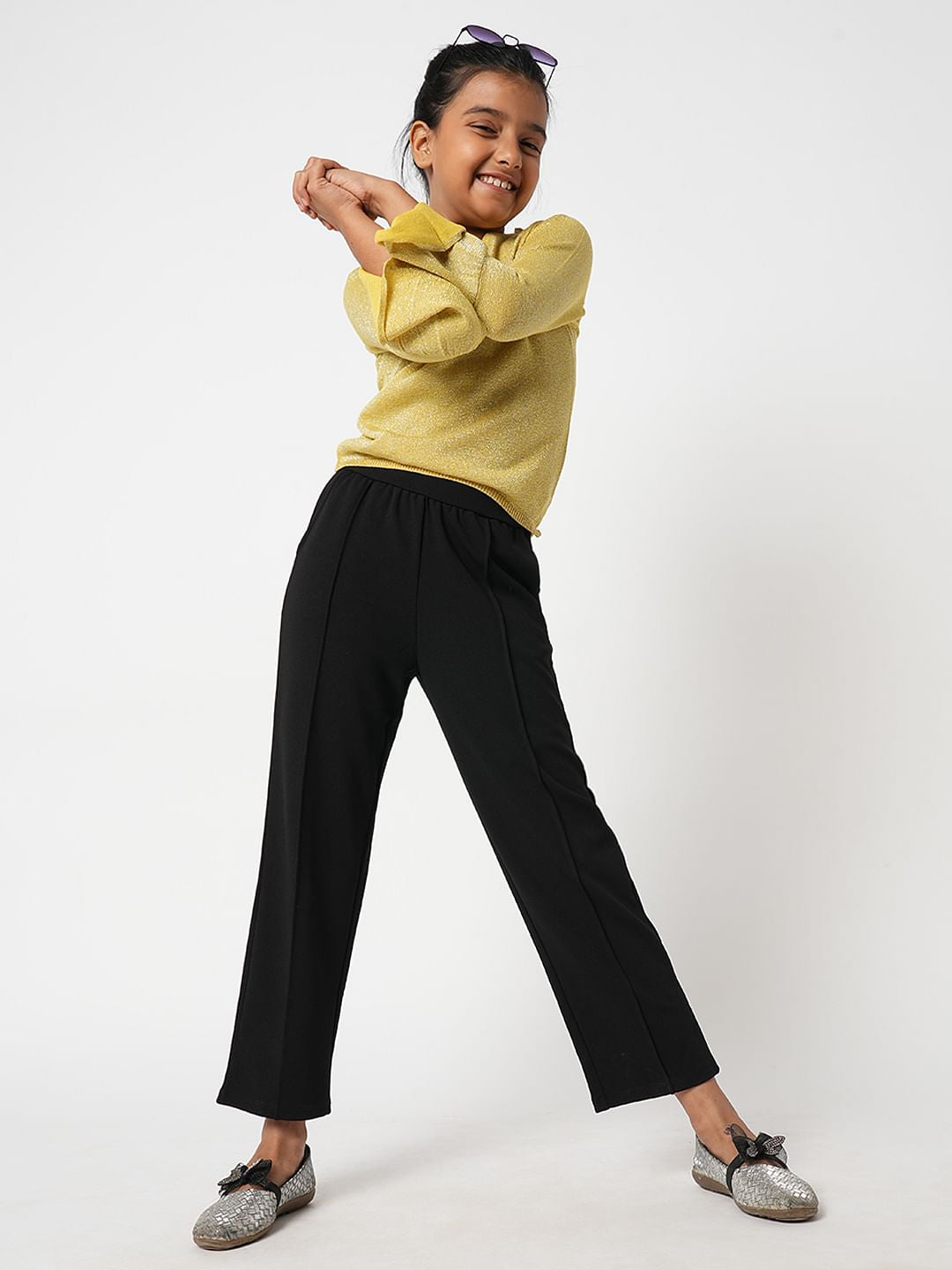 Girl Black Mid Rise Pintuck Pants