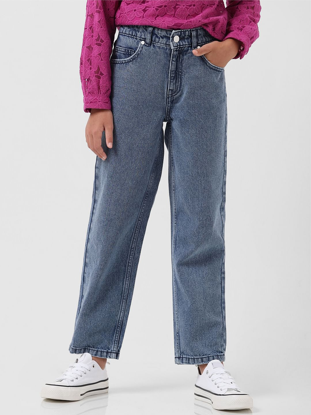 Girl Blue High Rise Jade Straight Fit Jeans