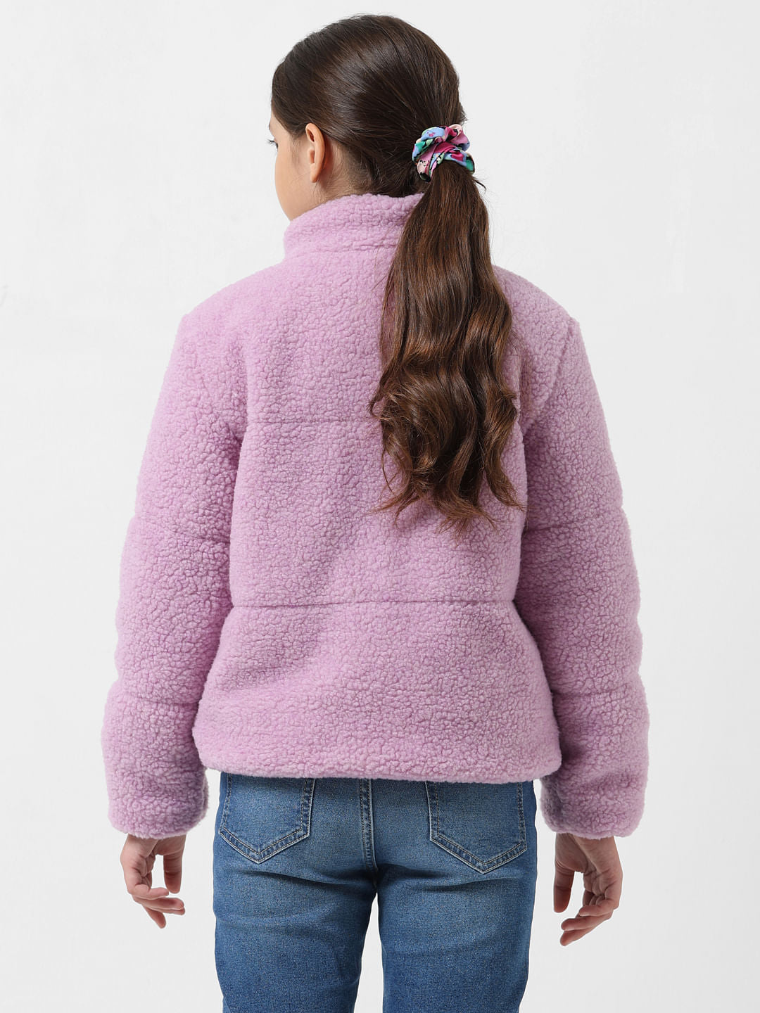 Girl Purple High-Neck Teddy Jacket