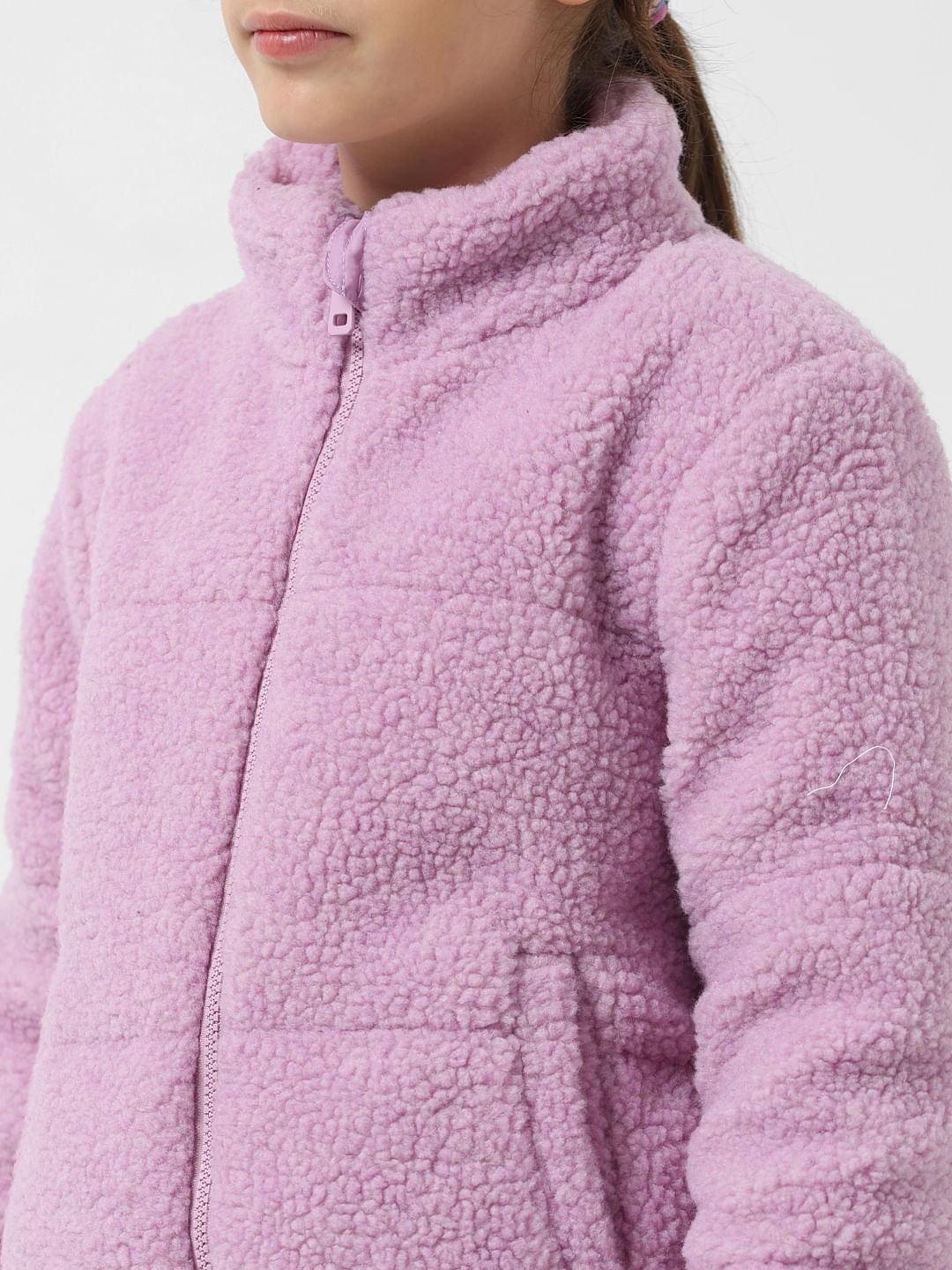 Girl Purple High-Neck Teddy Jacket