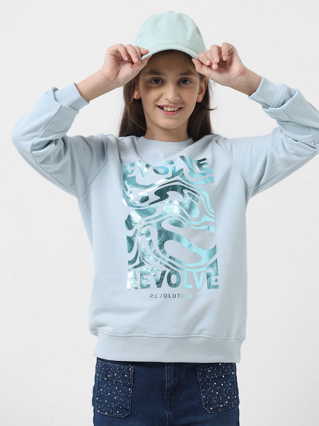 Girl Blue Graphic Print Sweatshirt