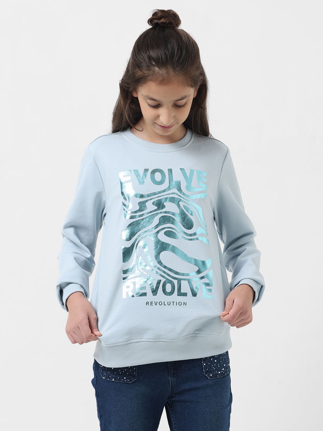 Girl Blue Graphic Print Sweatshirt